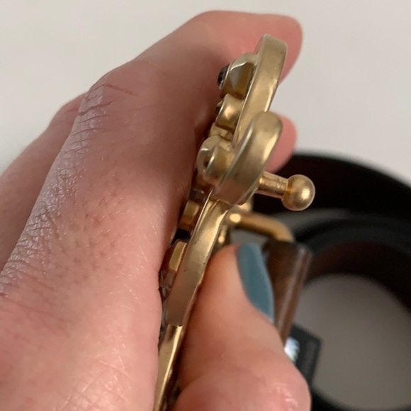 Just Cavalli Brown Leather Gold Buckle Snake Belt - Picture 4 of 14